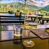 A glass of regional white wine in a wine tavern in Duernstein