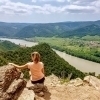 Girl enjoying panoramic views in Duernstein Wachau