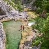 Ötschergräben Grand Canyon of Austria hikers taking a bath in the stream